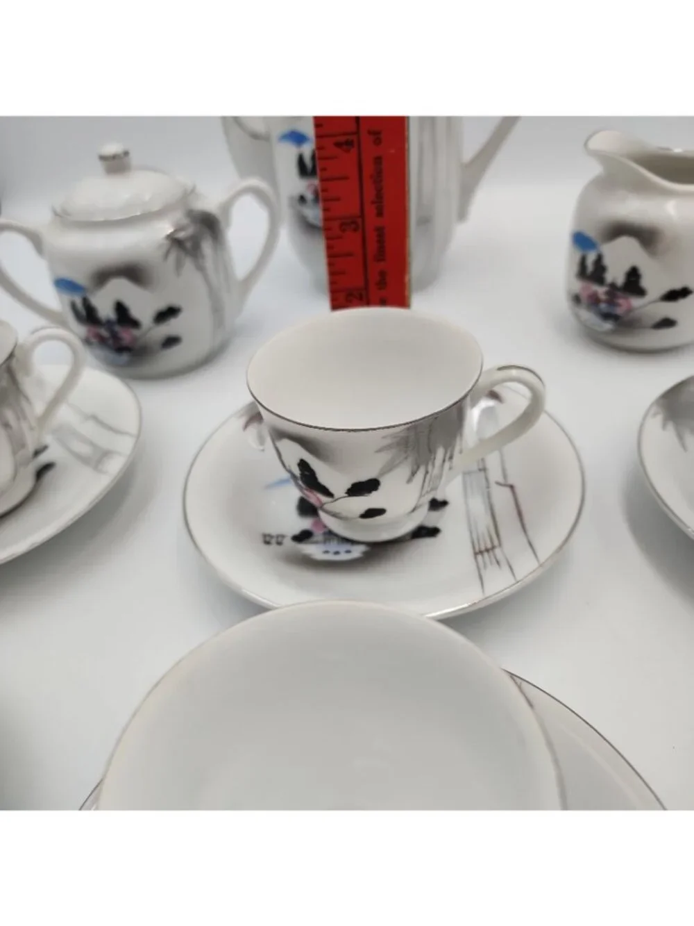 Vintage Japanese Kutani Lithopane Coffee Tea Set Pot Suger Creamer Cups Saucer